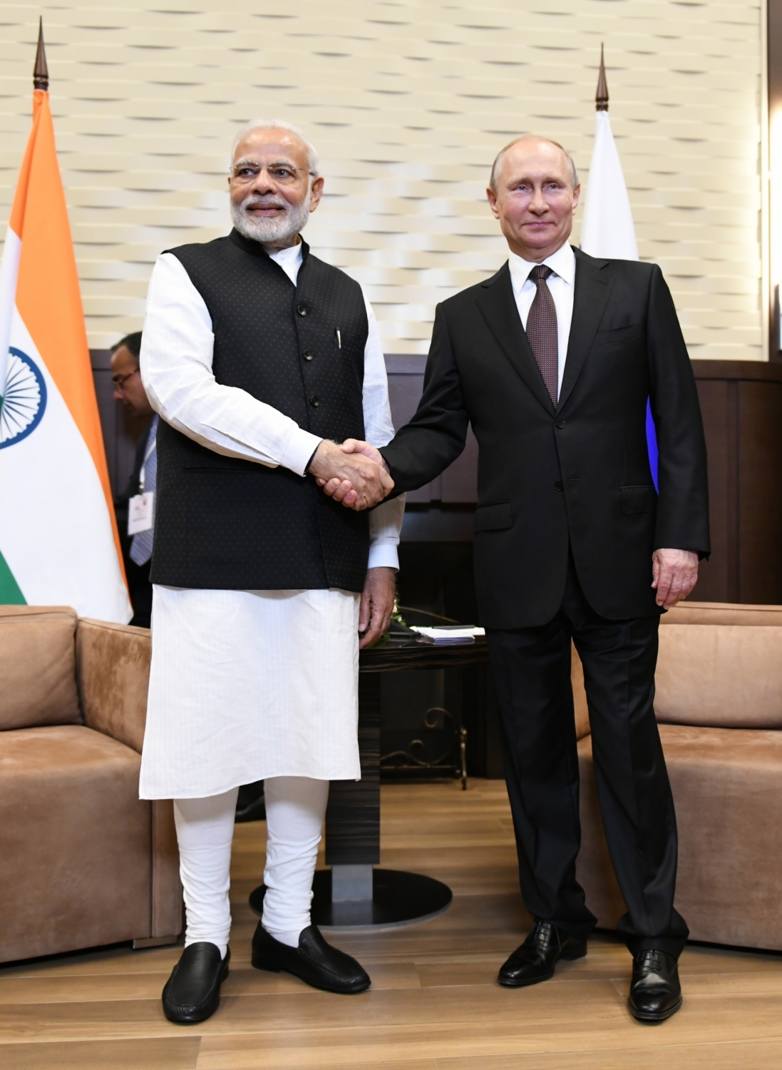 Prime Minister Narendra Modi meets Russian President Vladimir Putin in Sochi, Russia on May 21, 2018