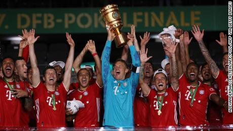 Bayern Munich lift the German Cup after beating Bayer Leverkusen 4-2.