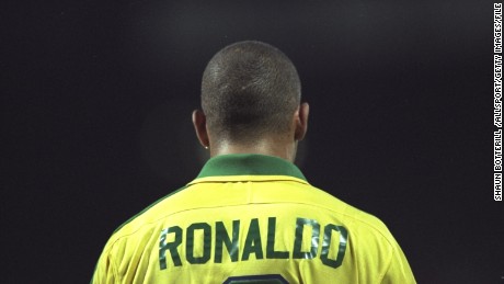 Ronaldo of Brazil with his back to the camera during the match against France in the Tournoi De France in Lyon, France. The game was drawn 1-1.  Mandatory Credit: Shaun Botterill /Allsport