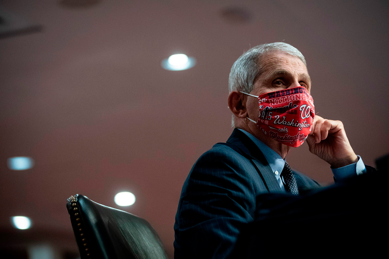 Dr. Anthony Fauci, director of the National Institute of Allergy and Infectious Diseases, wears a face covering as he listens during a Senate Health, Education, Labor and Pensions Committee hearing in Washington, DC, on June 30. 