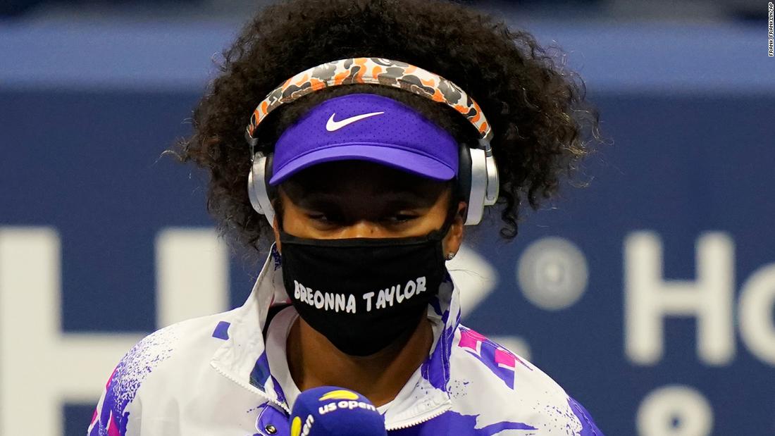 Naomi Osaka wears a mask honoring Briona Taylor before winning the US Open

