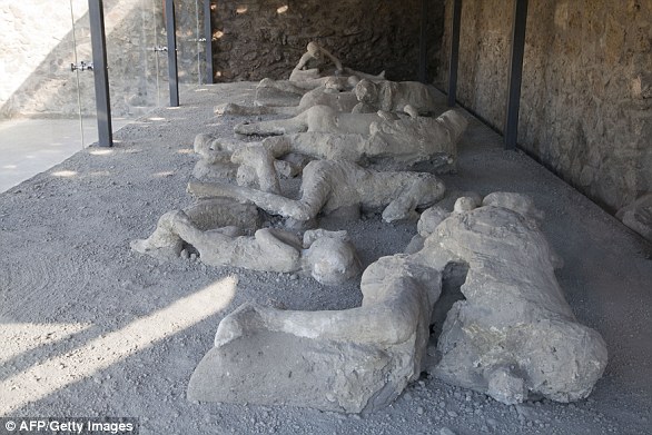 Orto de Fugiochi (Garden of the Fugitives) shows the bodies of 13 victims buried in ashes while trying to flee Pompeii during the eruption of Vesuvius in 79.