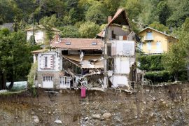 A house destroyed by a landslide on the banks of the Vesubie river