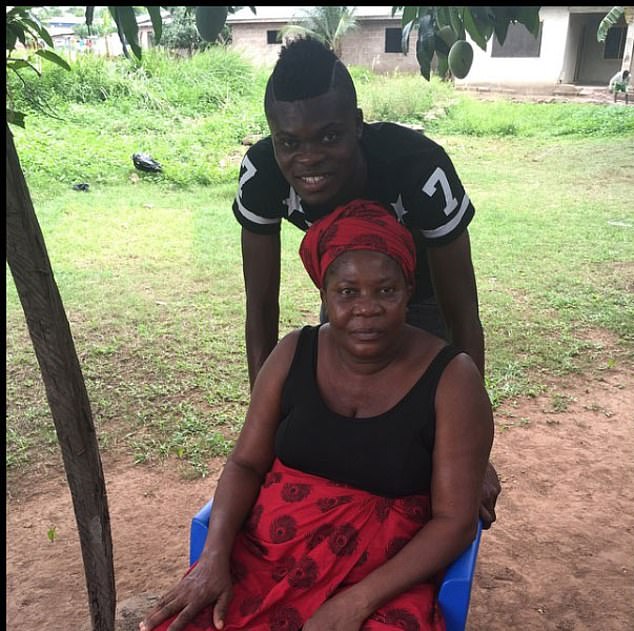The party, pictured here with his mother in Ghana, returns home for training with his former teammate Thema.