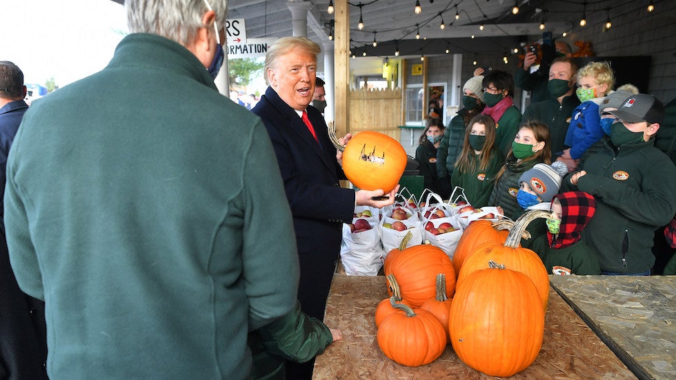 Trump autographs pumpkin on Maine campaign: 'It will be on eBay tonight'

