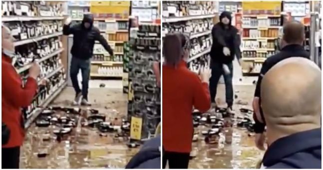 Watch: Irishman Drogheda attacks Tesco by smashing bottle after being asked to wear a mask.
