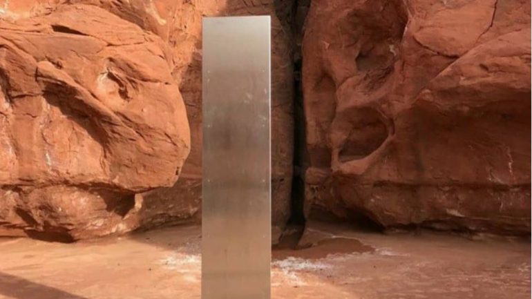 Metal monolith found in Utah. Pic: Utah Department of Public Safety