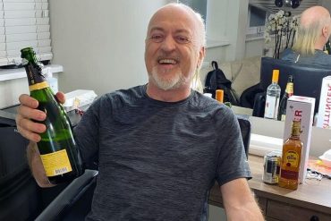 Jamie Lying booses with Bill Bailey in the dressing room after a string of successes