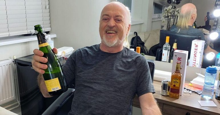 Jamie Lying booses with Bill Bailey in the dressing room after a string of successes