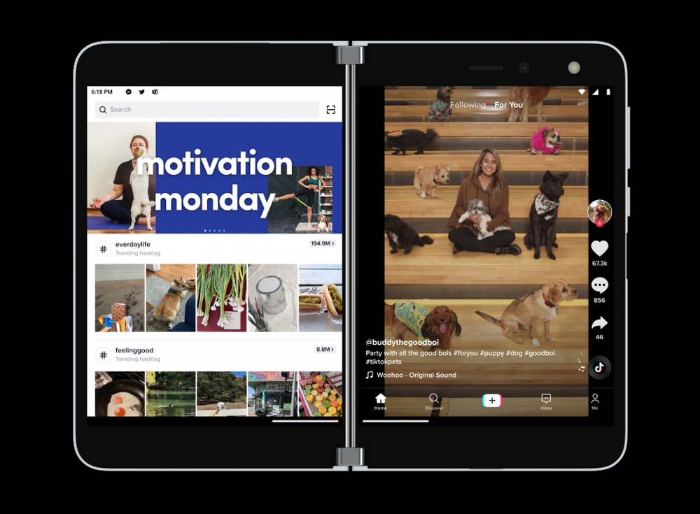 An enhanced TickTalk application for Microsoft's Surface Duo is available through the Google Play Store in the US.  - Image credit to Microsoft via AFP-Relaxnews