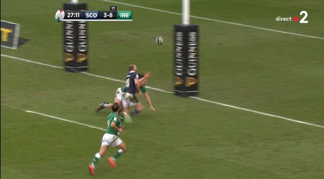 Scotland opener Finn Russell completes the attempt against Ireland.