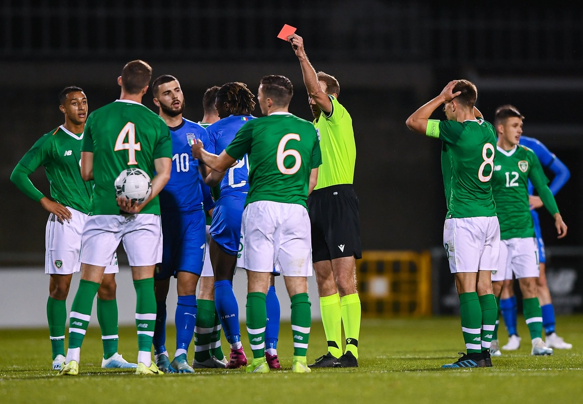 Italy draw with Ireland under-21s: Keane sent off in the second half

