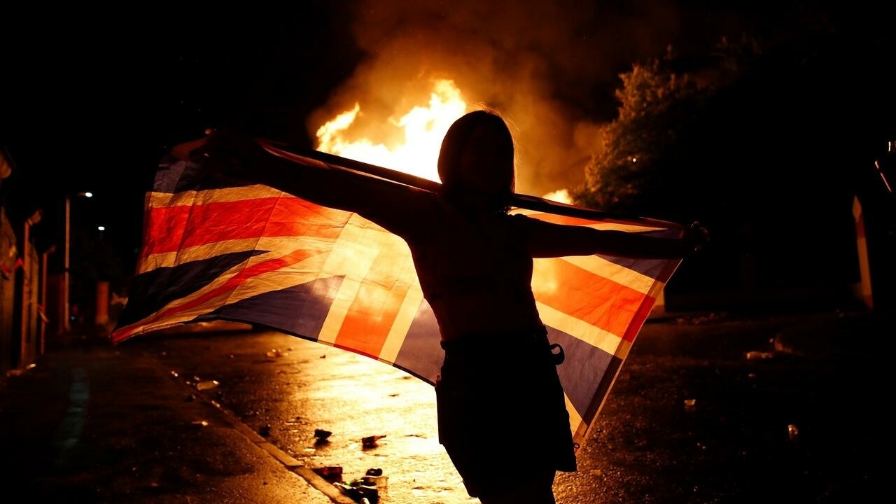 In Belfast, burning to mark as being from the United Kingdom

