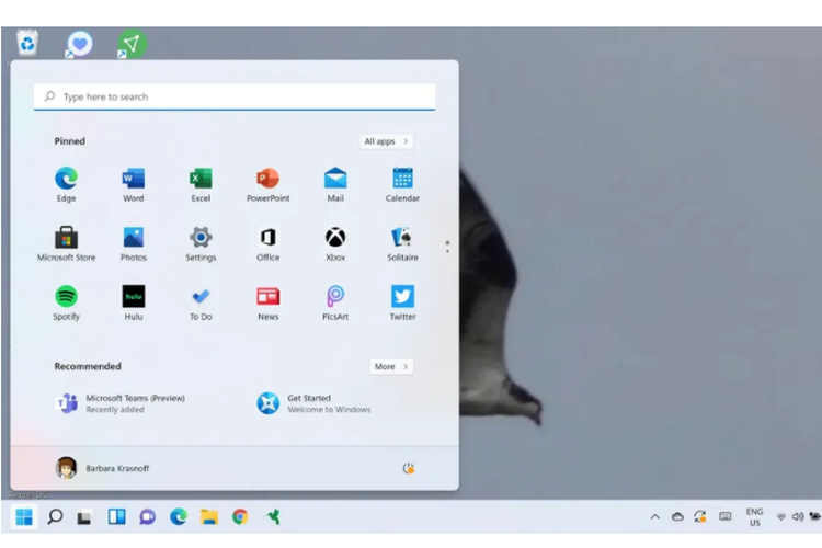 View the location of the Start menu in Windows 11, which is moved to the left of the taskbar.