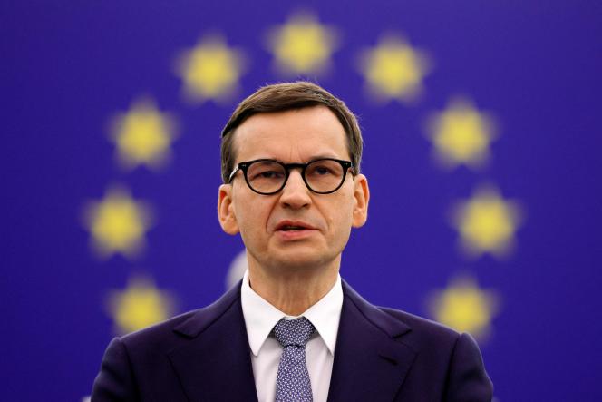 Polish Prime Minister Matteo Moravici during the debate on the rule of law in Europe at the European Parliament on October 19, 2021 in Strasbourg.