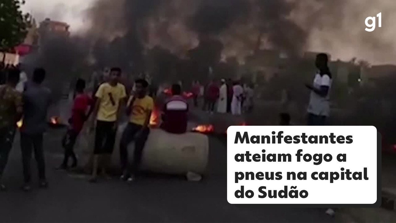 Protesters burn tires on the streets of the Sudanese capital, Khartoum