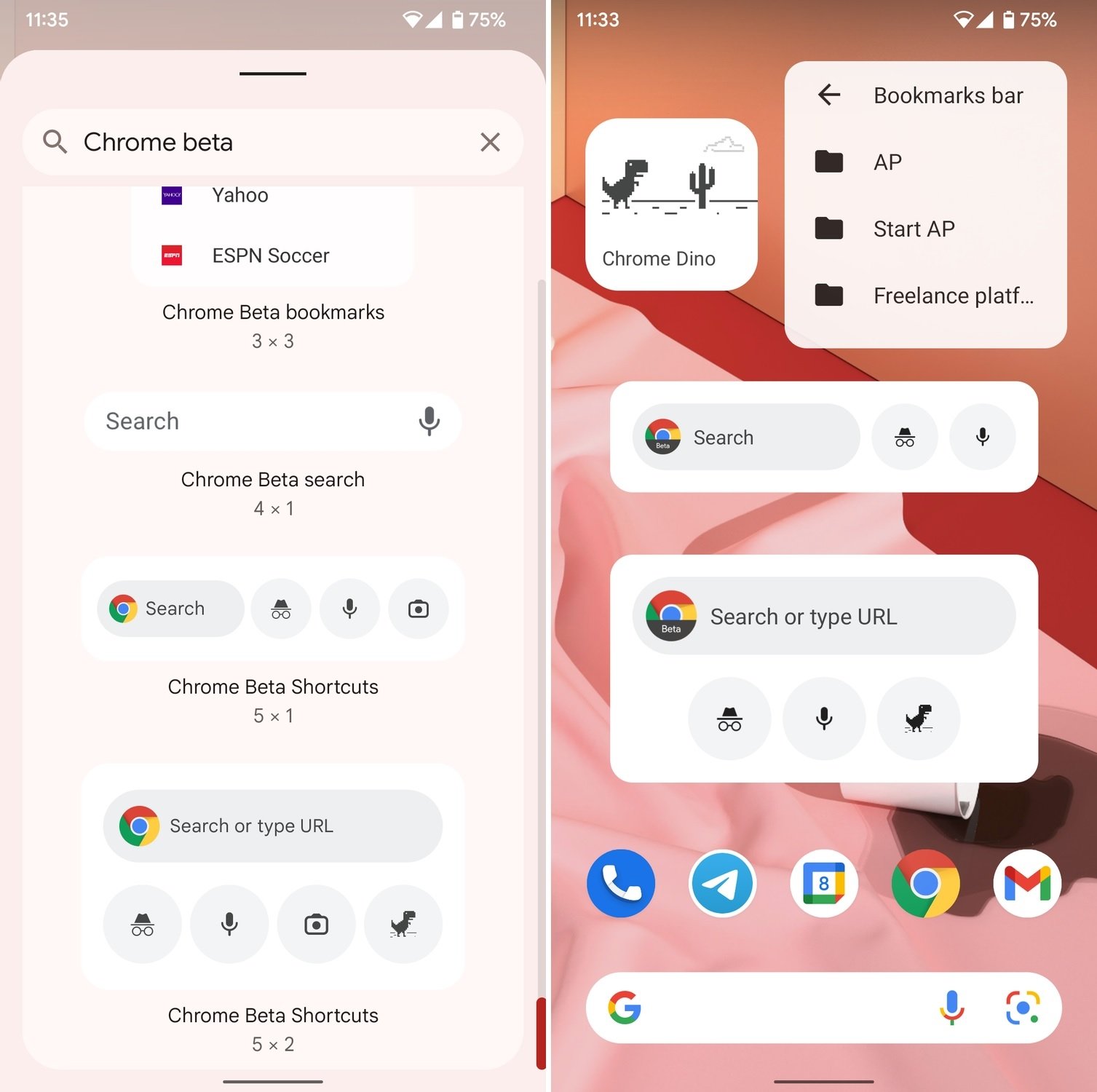 New widgets in Google Chrome 95 for Android