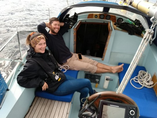 Tarin Picard and her husband Logan in their boat