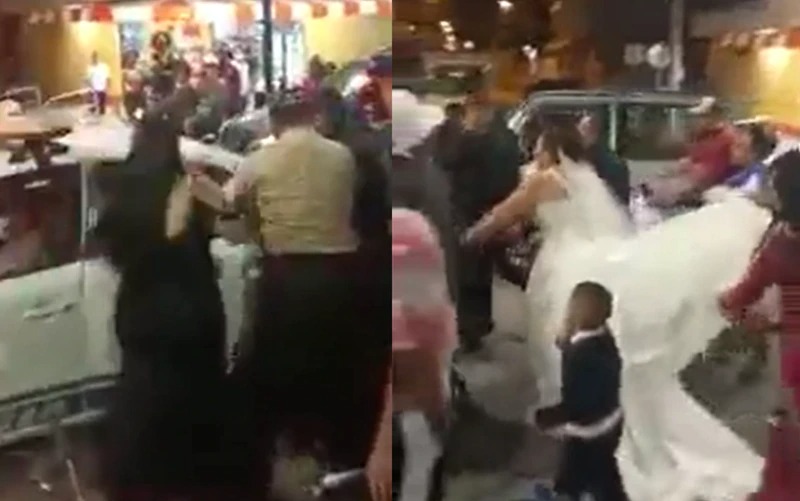 The video of the police blocking the wedding to arrest the groom who owed the pension has gone viral

