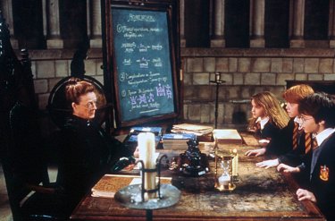 Maggie Smith with Emma Watson, Rupert Grint and Daniel Radcliffe in a scene from Harry Potter and the Philosopher's Stone