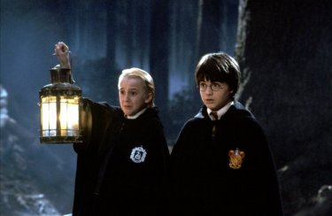Tom Felton and Daniel Radcliffe in a scene from the movie Harry Potter and the Philosopher's Stone