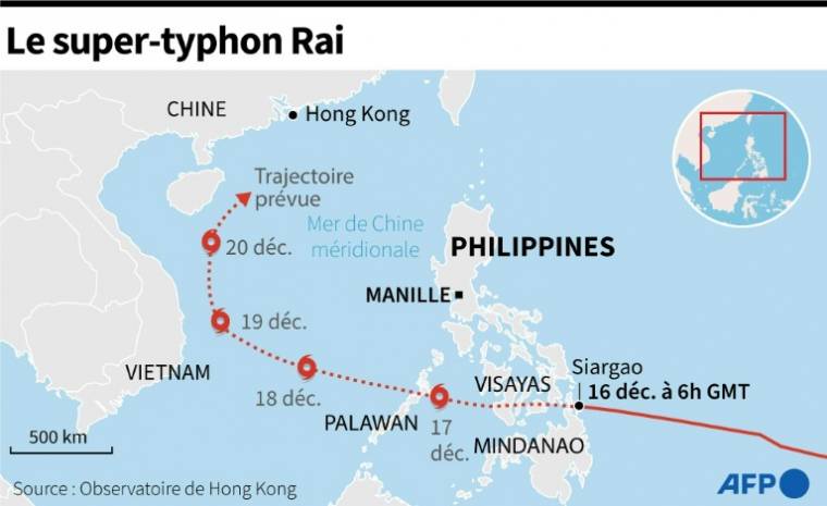 Super-Typhoon Route (AFP /) on December 16 before reaching the Philippines and China
