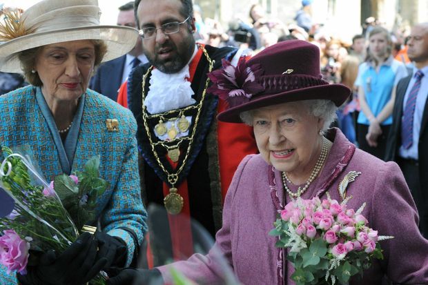 Queen Elizabeth with Lady Farnham at Windsor on April 30, 2012