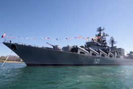 The Russian Defense Ministry said the Moscow cruiser sank