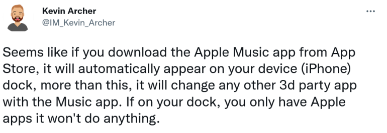 Unofficial Purpose: Reinstalling Apple Music Kicks Other Apps in the Dock - Apple App Store / Music / TV / News / Podcasts