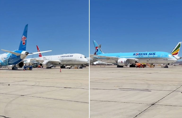 Video shows a yard filled with Boeing 787s awaiting delivery clearance