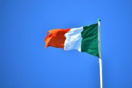 FILE PHOTO: National flag of Ireland flies above the President
