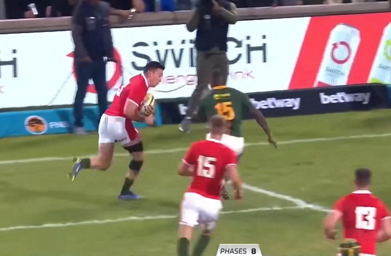 Welsh winger Josh Adams scored a landmark try against South Africa.