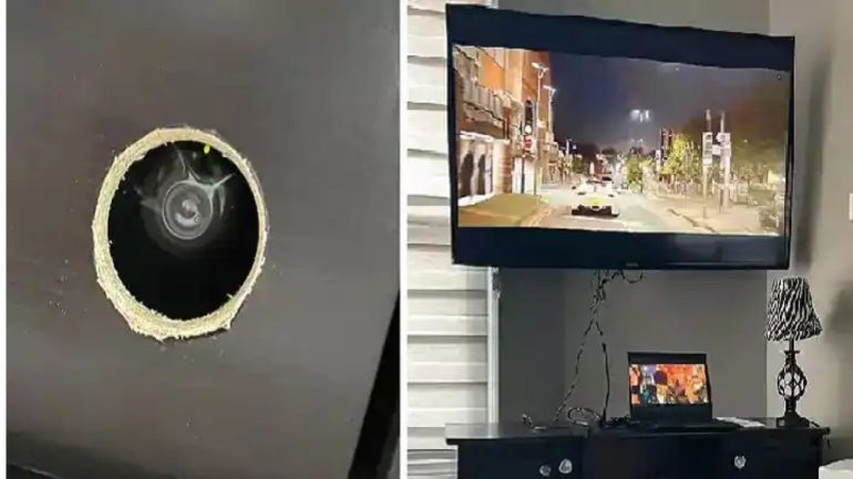 Viral : The small hole seen while watching TV.  |  Hidden camera found inside TV cabinet goes viral on social media Telugu viral news