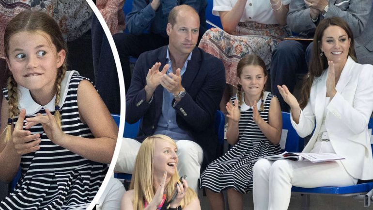 Joy, shock, excitement: Princess Charlotte lets her emotions run free at the 22nd Commonwealth Games.  (Photomontage)