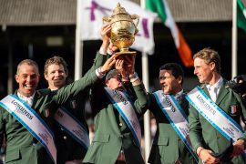 Dublin offers the Nations Cup under the nose and chin of the Imperial and Ireland tricolor flags.