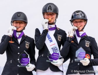 The German trio on the podium in the individual dressage rankings of the Pony European Championships 2022