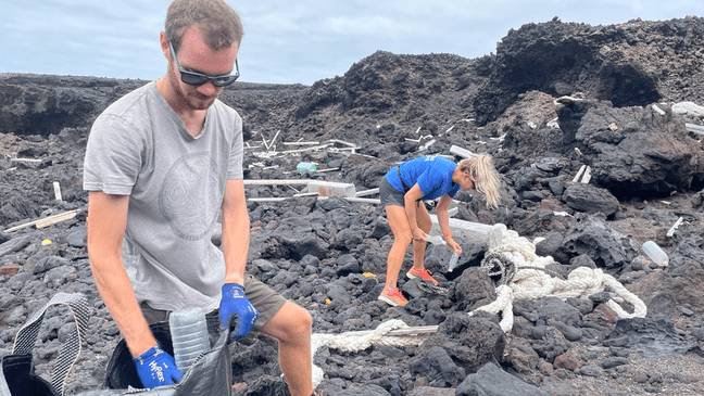 Environmentalists cleaning up the island's coastline